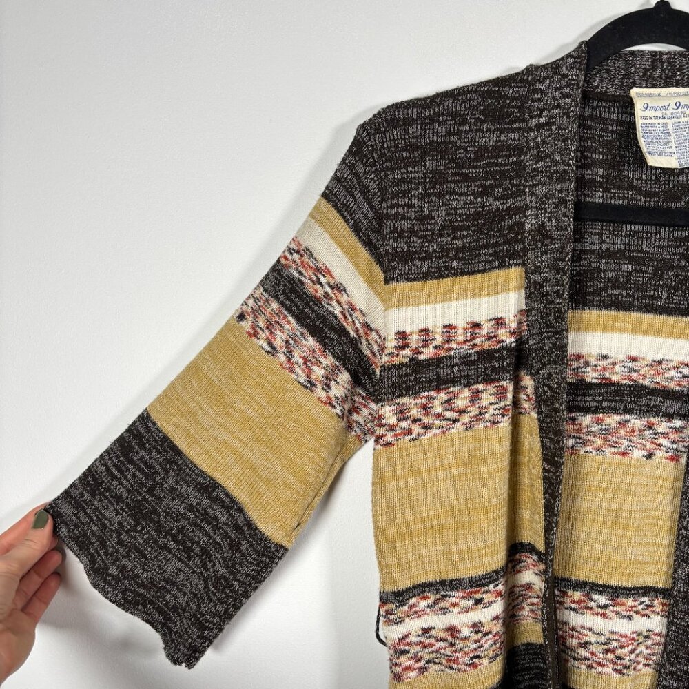 Vintage 70s Striped Cardigan Sweater Belted Cream Brown Boho western Size Xs - Picture 4 of 7